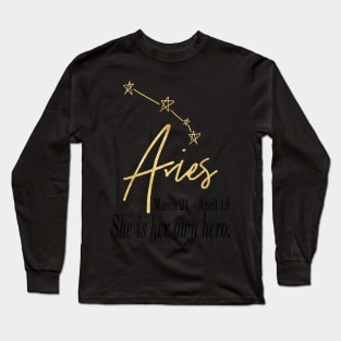 Aries Astrology Constellation Sign Date Idiom Zodiac Gold Foil Long Sleeve T-Shirt